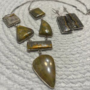 Natural BUMBLE BEE JASPER Handmade Sterling 925 Necklace & Earrings #27D